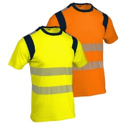 T-shirt haute visibilité EN ISO 20471 Singer SUCA et SUCO jaune et orange avec 2 bandes réfléchissantes segmentées