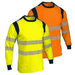 T-shirt haute visibilité EN ISO 20471 manches longues Singer TUVA et TUVO jaune et orange avec bandes réfléchissantes segmentées