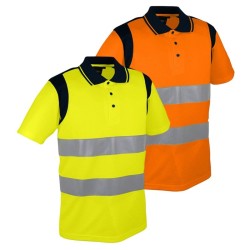 Polo haute visibilité Singer PAULA et PAULO jaune et orange avec 2 bandes réfléchissantes pleines