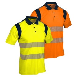 Polo haute visibilité EN ISO 20471 Singer POLMA et POLMO jaune et orange avec 2 bandes réfléchissantes segmentées