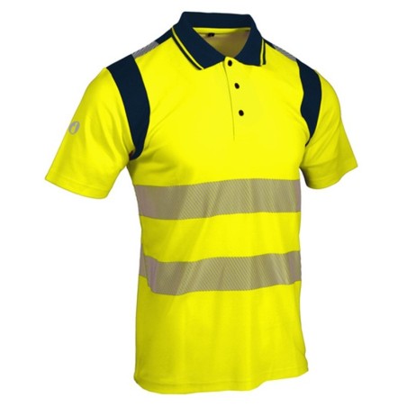 Polo haute visibilité jaune Singer POLMA avec 2 bandes réfléchissantes segmentées vue face