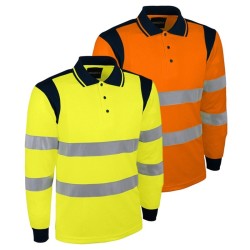 Polo haute visibilité manches longues EN ISO 20471 Singer PUNTA et PUNTO jaune et orange avec 2 bandes réfléchissantes pleines