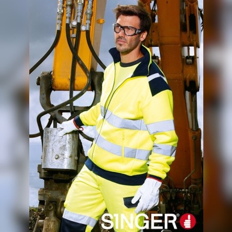 Veste polaire haute visibilité jaune portée sur chantier Singer POLGA