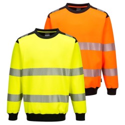 Sweat haute visibilité Portwest PW379 col rond manches longues jaune et orange avec bandes réfléchissantes