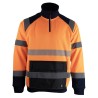 Sweat haute visibilité orange LMA PRECISION col montant zippé avec bandes réfléchissantes vue face