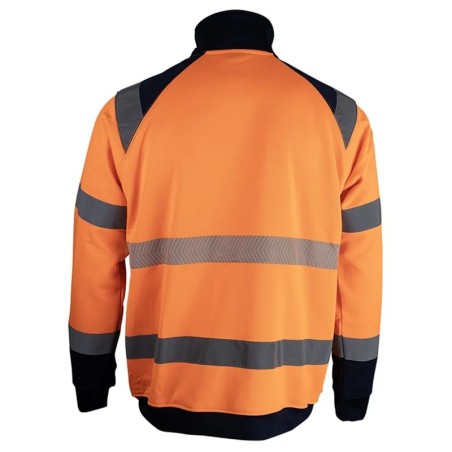 Sweat haute visibilité orange LMA PRECISION bandes rétro-réfléchissantes col montant vue dos
