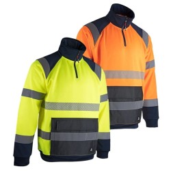 Sweat haute visibilité EN ISO 20471 col montant zippé LMA MIRE et PRECISION jaune et orange avec bandes réfléchissantes