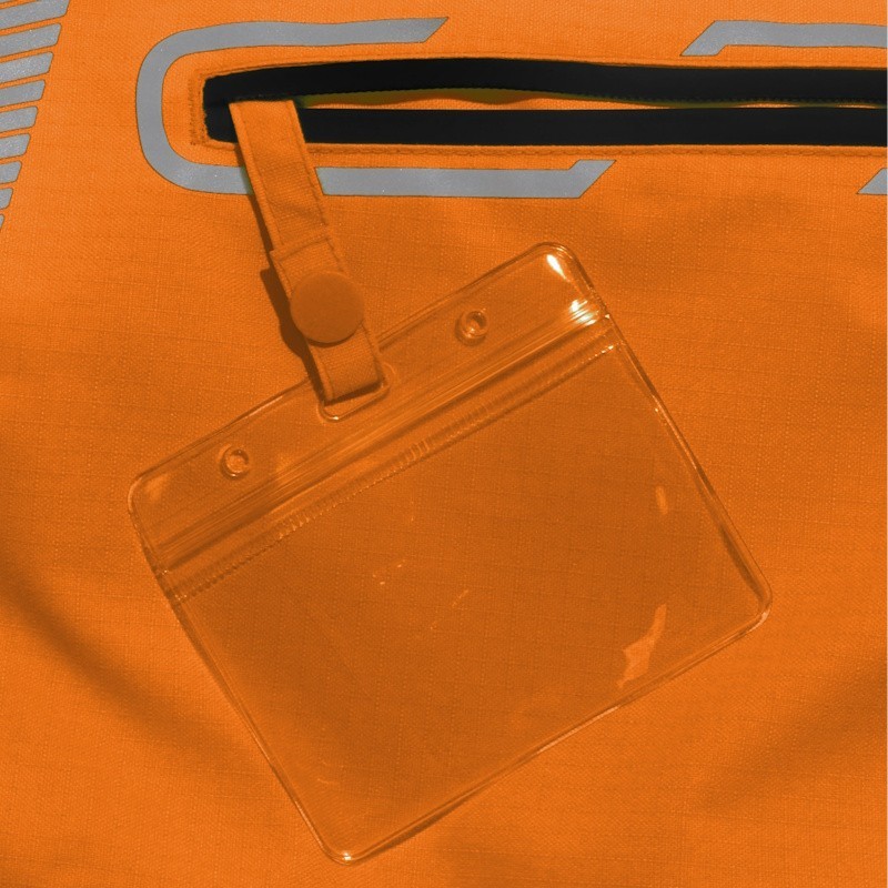 Porte badge transparent sur blouson haute visibilité orange Singer