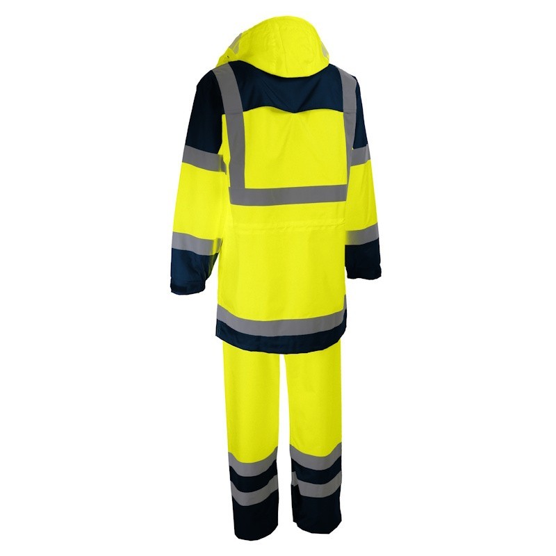Complet de pluie haute visibilité jaune avec bandes réfléchissantes veste pantalon