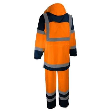 Ensemble de pluie orange haute visibilité avec bandes réfléchissantes veste pantalon