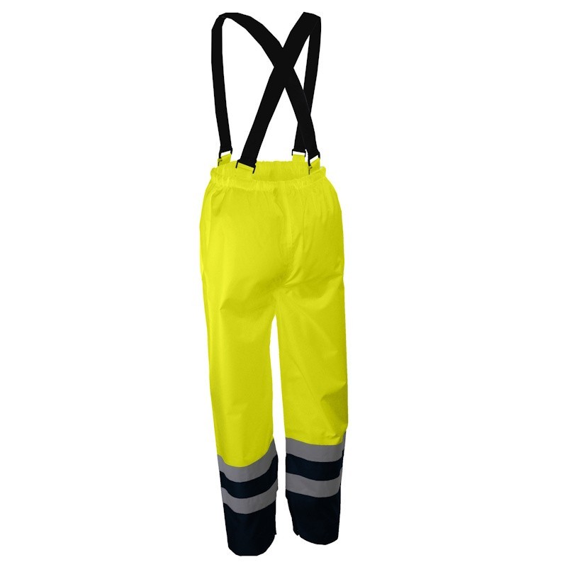 Pantalon imperméable haute visibilité avec bretelles et bandes réfléchissantes jaune