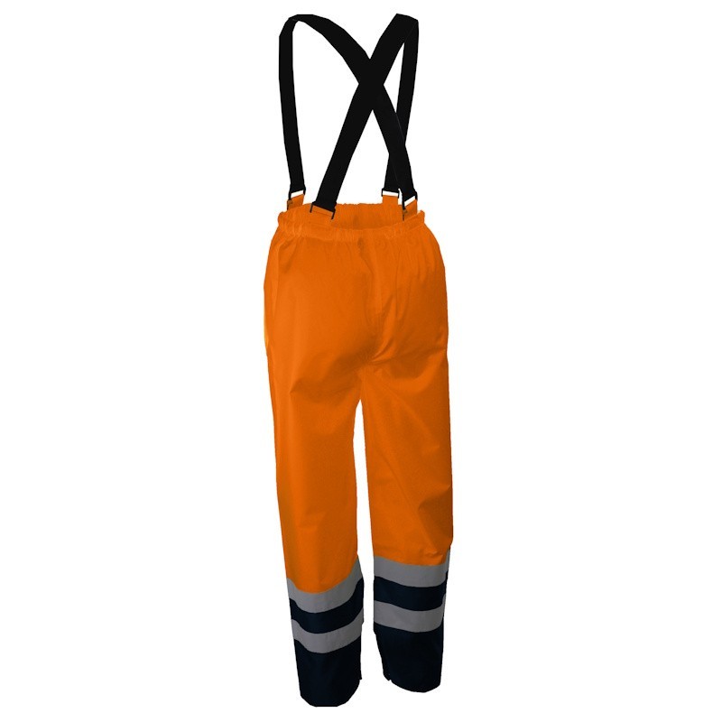 Pantalon haute visibilité orange avec bretelles et bandes réfléchissantes