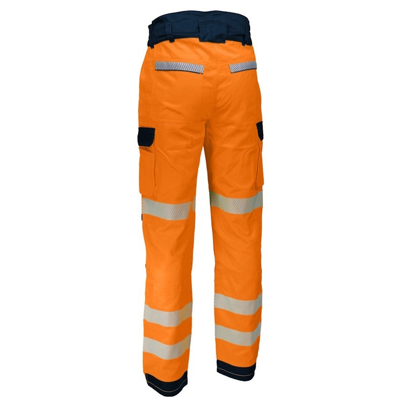 Pantalon haute visibilité orange SINGER PILOM vue arrière avec renforts et bandes réfléchissantes
