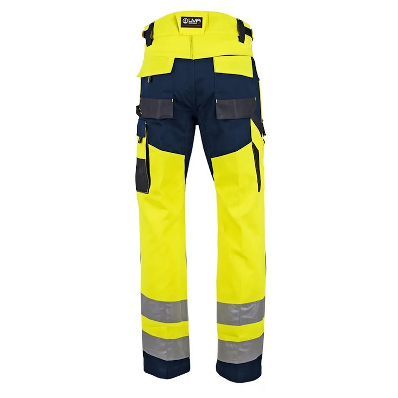 Pantalon haute visibilité jaune renforcé LMA POLARISATION vue arrière avec renforts et bandes réfléchissantes