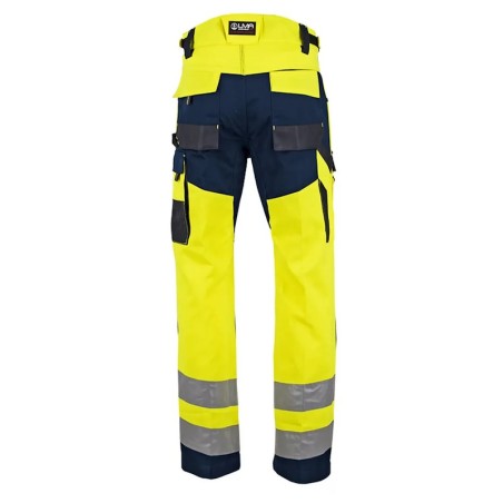 Pantalon haute visibilité jaune renforcé LMA POLARISATION vue arrière avec renforts et bandes réfléchissantes