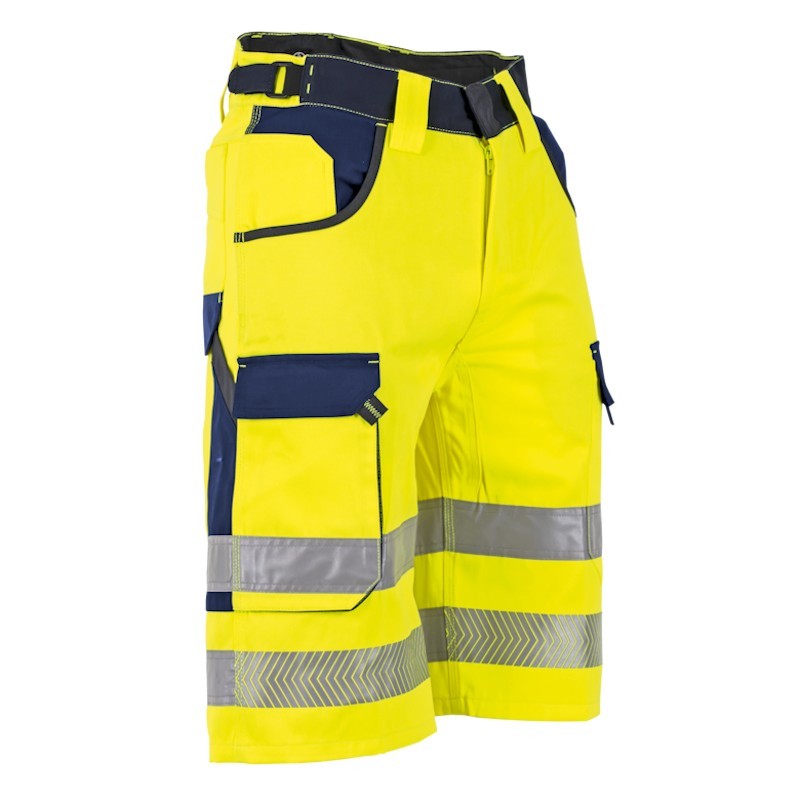 Bermuda haute visibilité jaune multipoches LMA avec 2 bandes réfléchissantes