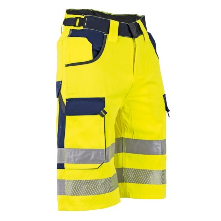 Bermuda haute visibilité jaune multipoches LMA avec 2 bandes réfléchissantes