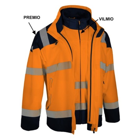 Parka haute visibilité imperméable PREMIO orange SINGER avec la veste softshell VILMIO