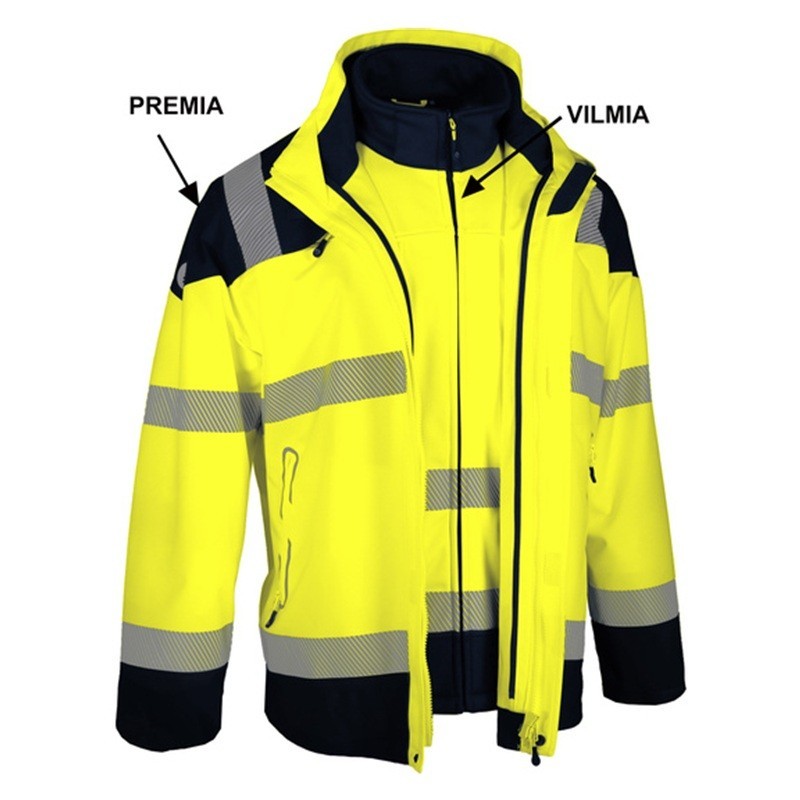 Parka haute visibilité imperméable PREMIA jaune SINGER avec la veste Softshell VILMIA