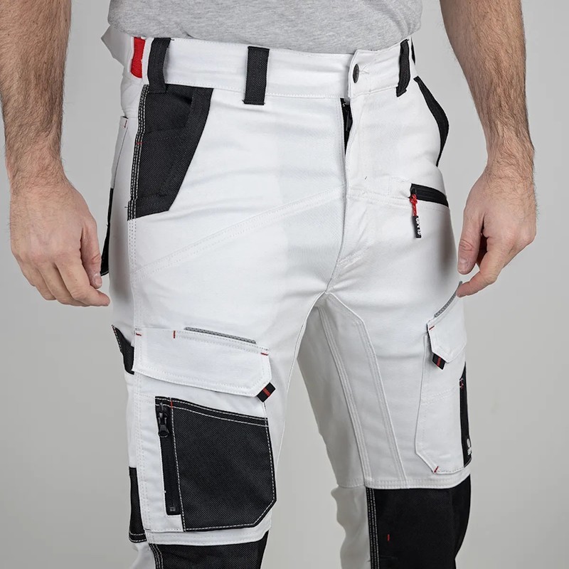 Pantalon de travail CELLULE LMA blanc gris nuit détail genouillères