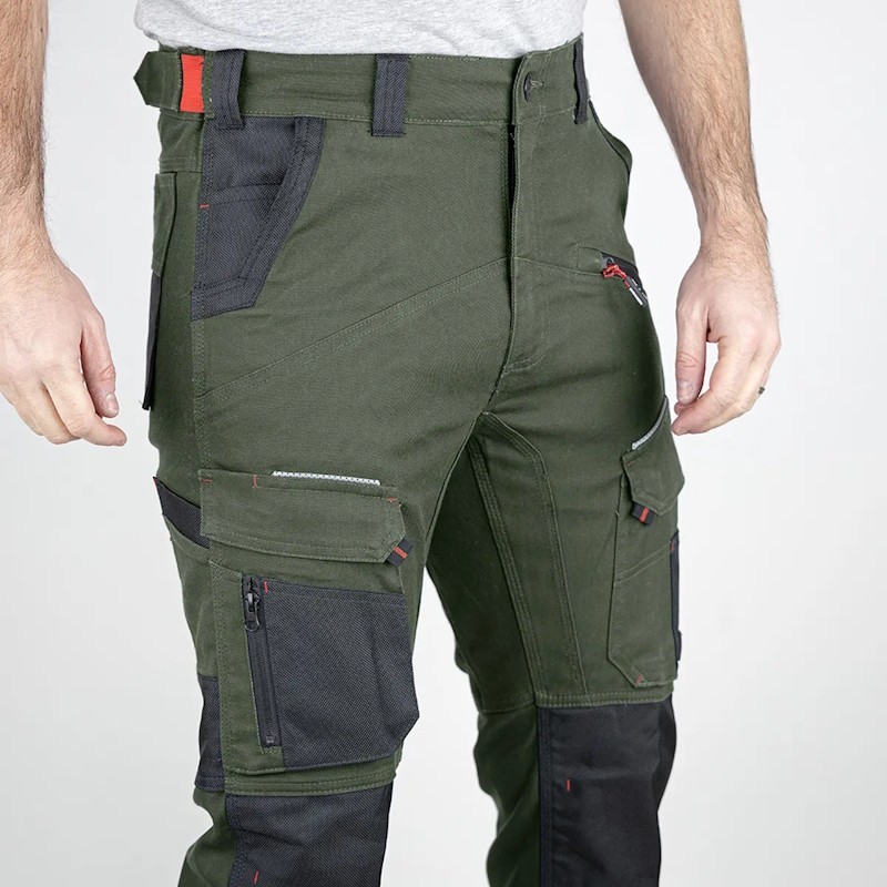 Pantalon de travail MEMORY LMA kaki noir détail poche