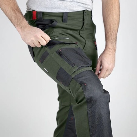 Pantalon de travail MEMORY LMA kaki noir détail genou