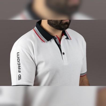 Polo homme polycoton blanc Facom manches courtes vue bouton