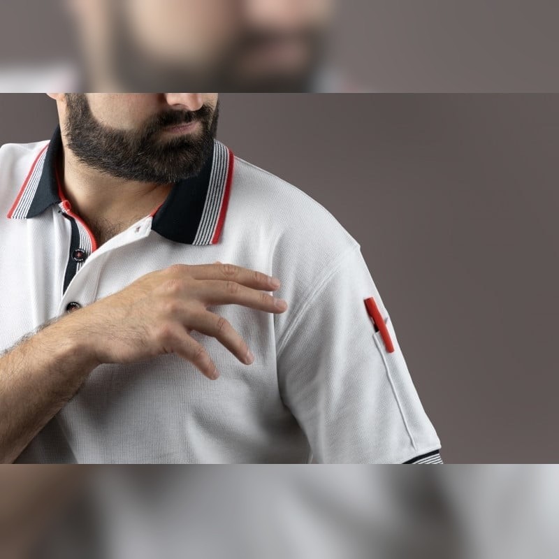 Polo homme polycoton Facom blanc détail manche