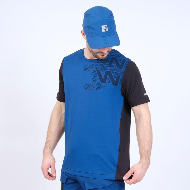 T-shirt respirant Nine Worths bleu noir détail tissu technique Cooldry
