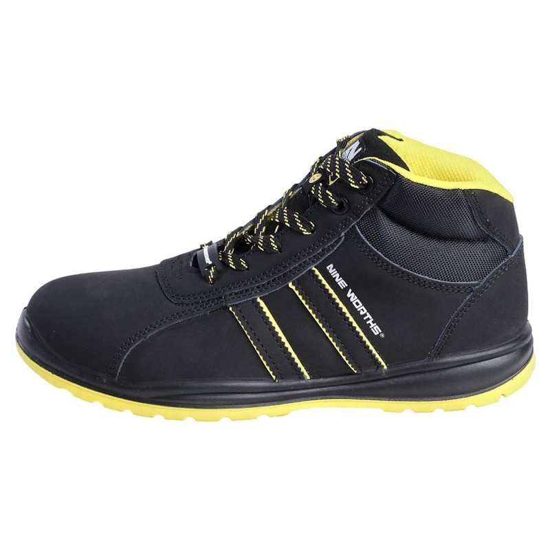 Chaussure de sécurité cuir nubuck S3 SRC ESD TYSON noir et jaune