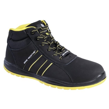 Chaussure de sécurité montante cuir nubuck S3 SRC ESD TYSON noir et jaune