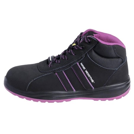 Chaussure de sécurité montante VENUS NINE WORTHS noir et rose vue de profil