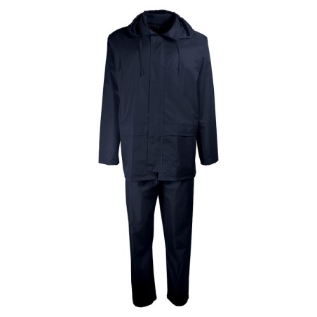 Vue de face de l’ensemble de pluie bleu marine avec capuche – Singer Safety
