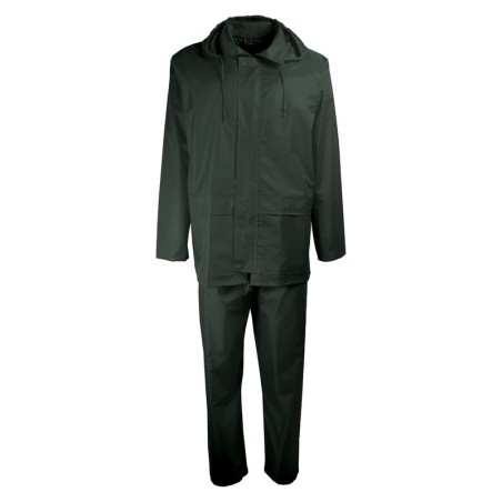 Vue de face de l’ensemble de pluie vert avec capuche fixe – Singer Safety VPLARMORV
