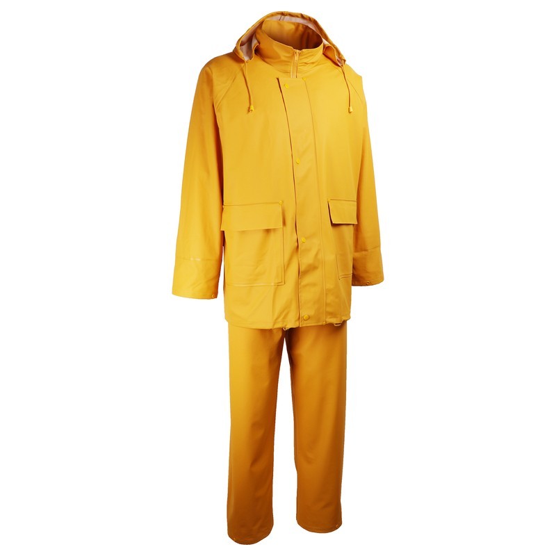 Vêtement de pluie professionnel jaune – vue de face de la veste et du pantalon Singer Safety