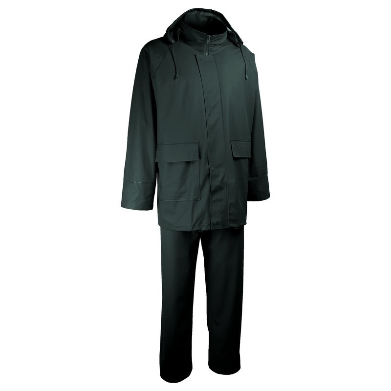 Ensemble de pluie professionnel vert avec veste à capuche et pantalon – Singer Safety VPLWINDY