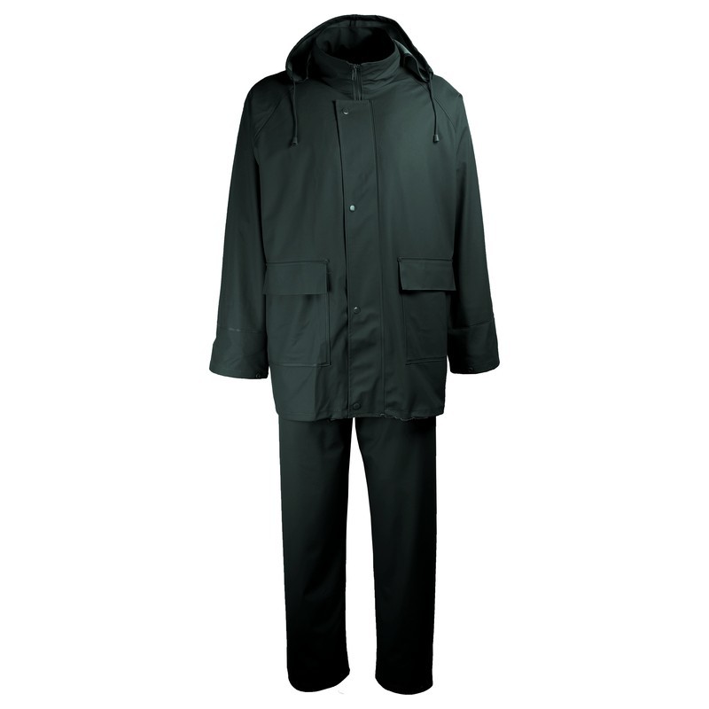 Vêtement de pluie vert – vue de face de la veste et du pantalon Singer Safety