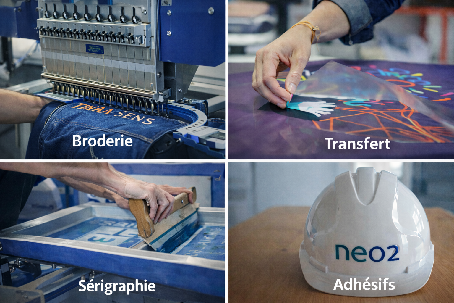 Techniques de marquage vêtements professionnels et EPI broderie transfert sérigraphie adhésif casque Techniques de marquage vêtements professionnels et EPI broderie transfert sérigraphie adhésif casque